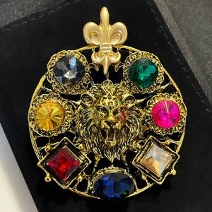 ✨Stunning Large Lion w Rhinestones Brooch Retro Style